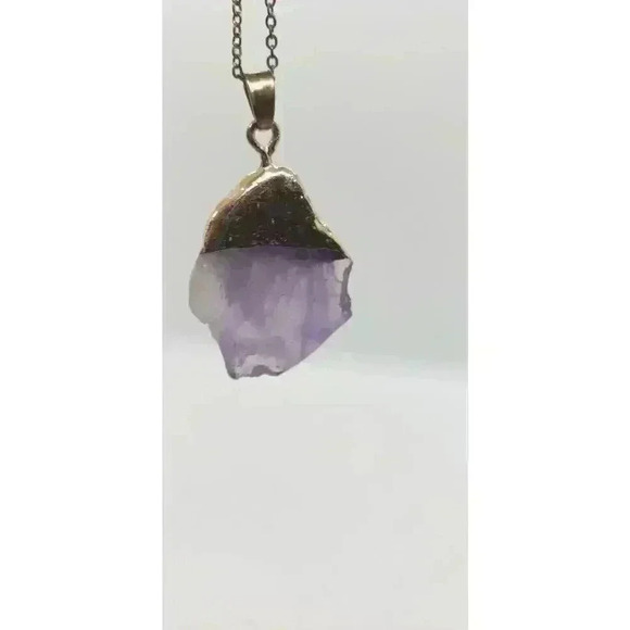 Genuine Amethyst Crystal Polished & Dipped In 14 Kt. Gold Pendant Necklace - Picture 5 of 13